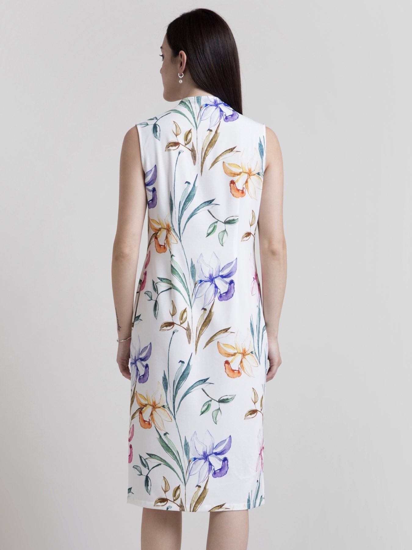 V Neck Floral Shift Dress - White and Yellow