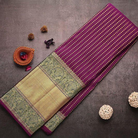 Valiba Archaic Traditional Kanchi Soft Lichi Silk Sari With Attached Blouse