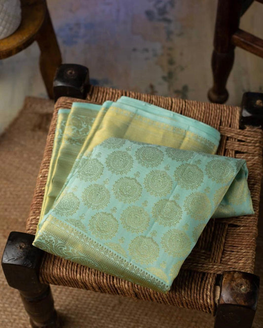 Valiba Sky-Gold Beautiful Rich Pallu And Jacquard Saree