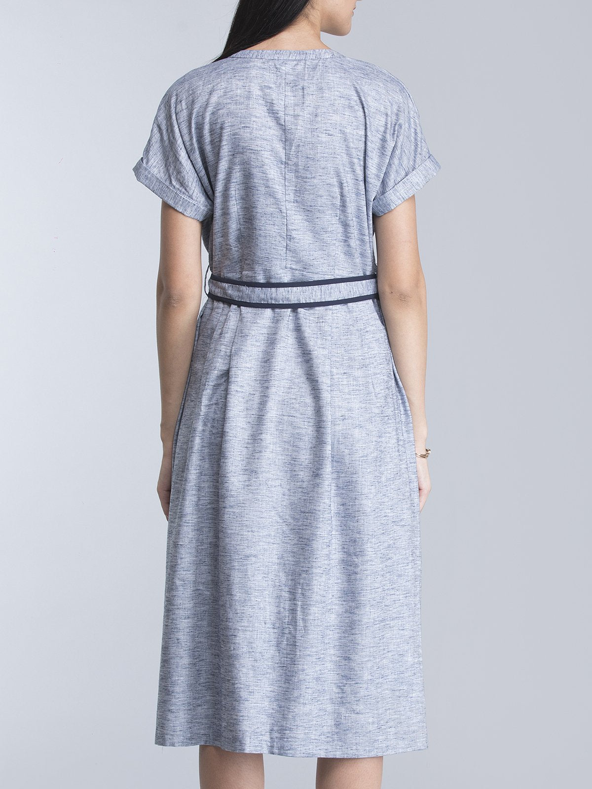 A Line Dress With Tie Up - Blue