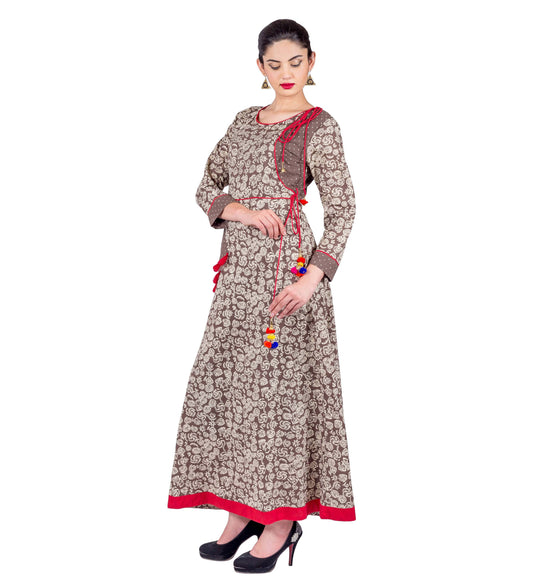 Beige / Brown Angrakha Style Indo Western Dress