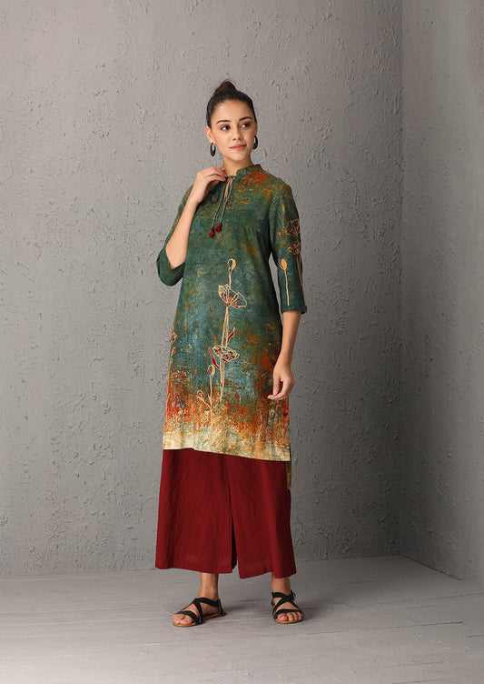 Teal Green high-low printed tunic (ANT-11) JUST ADDED