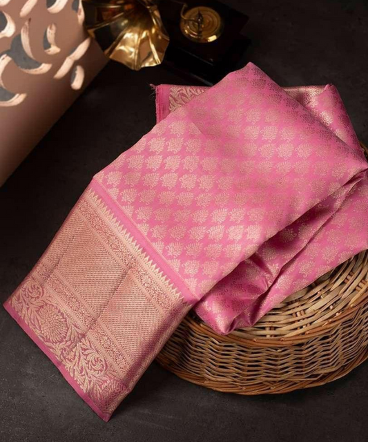 Valiba Punchy Peach Kanchi Soft Silk Sari With Attached Blouse Silk Sarees