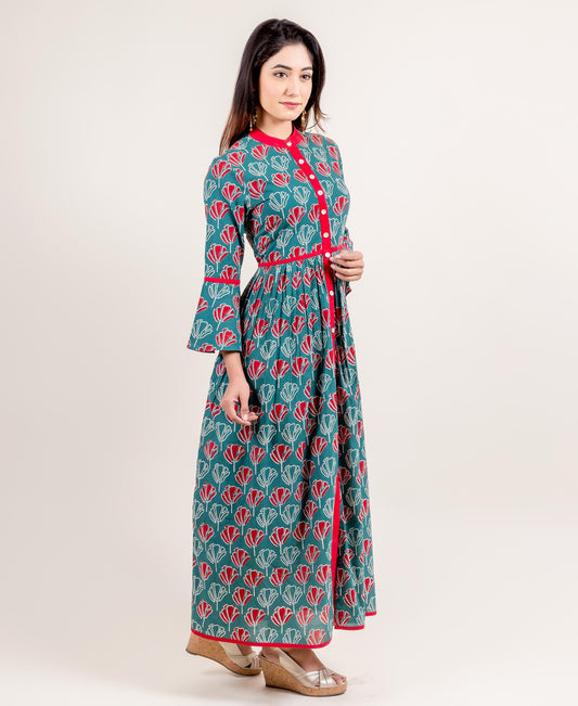 Mandarin Collar Gorgeous Teal Blue Long Dress