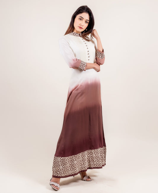 Impressively Stunning Long Ombre Dress In Ivory And Brown