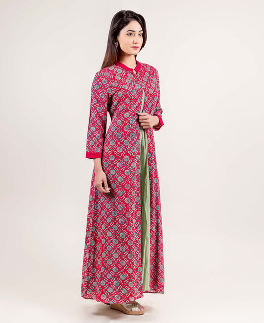 Ritzy Jacketed Tiered Long Block Printed Dress