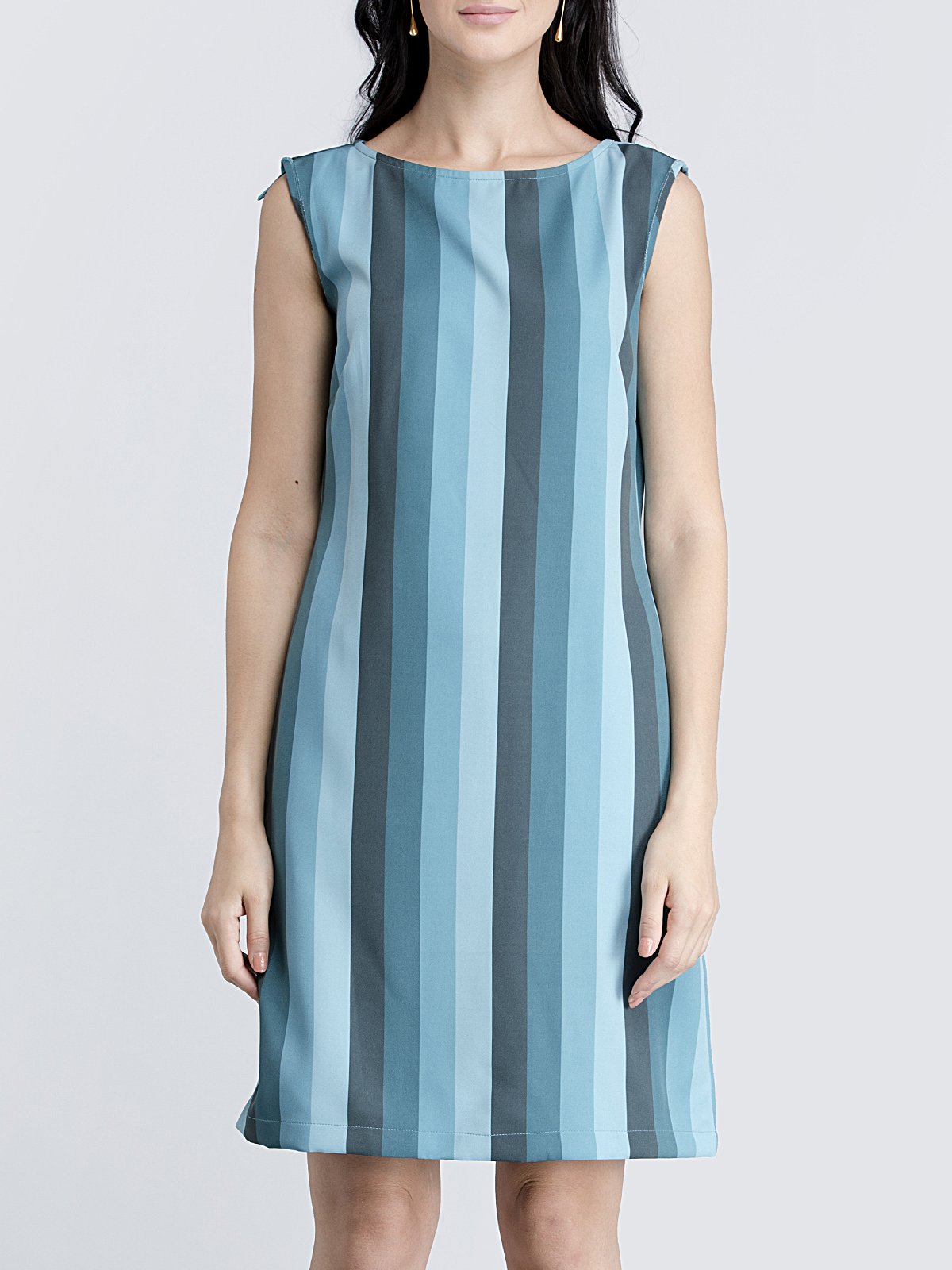 Boat Neck Striped Shift Dress - Teal