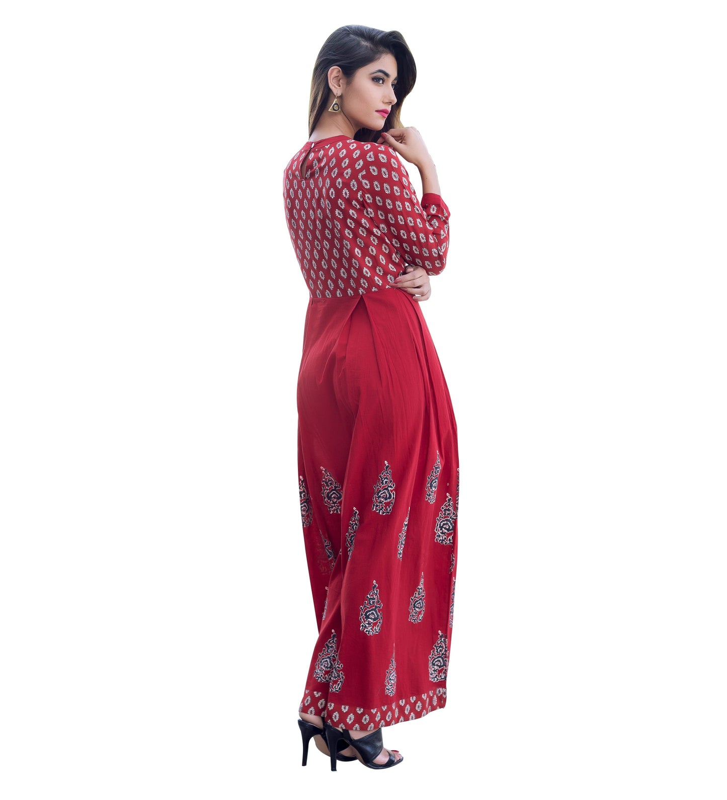 Rust Hand Block Print Indo Western Dress