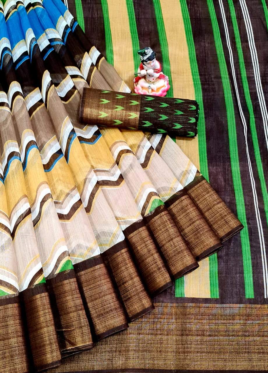 Valiba Pure Soft Linen Cotton Digital Sarees