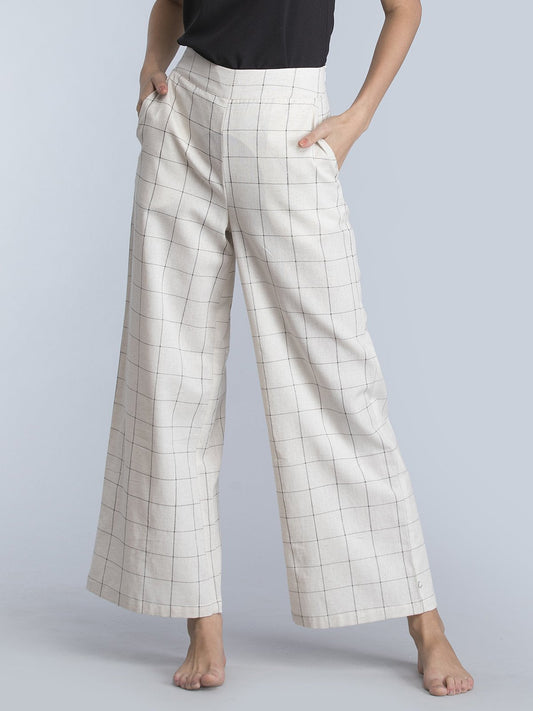 Cotton Check Pants - Off White