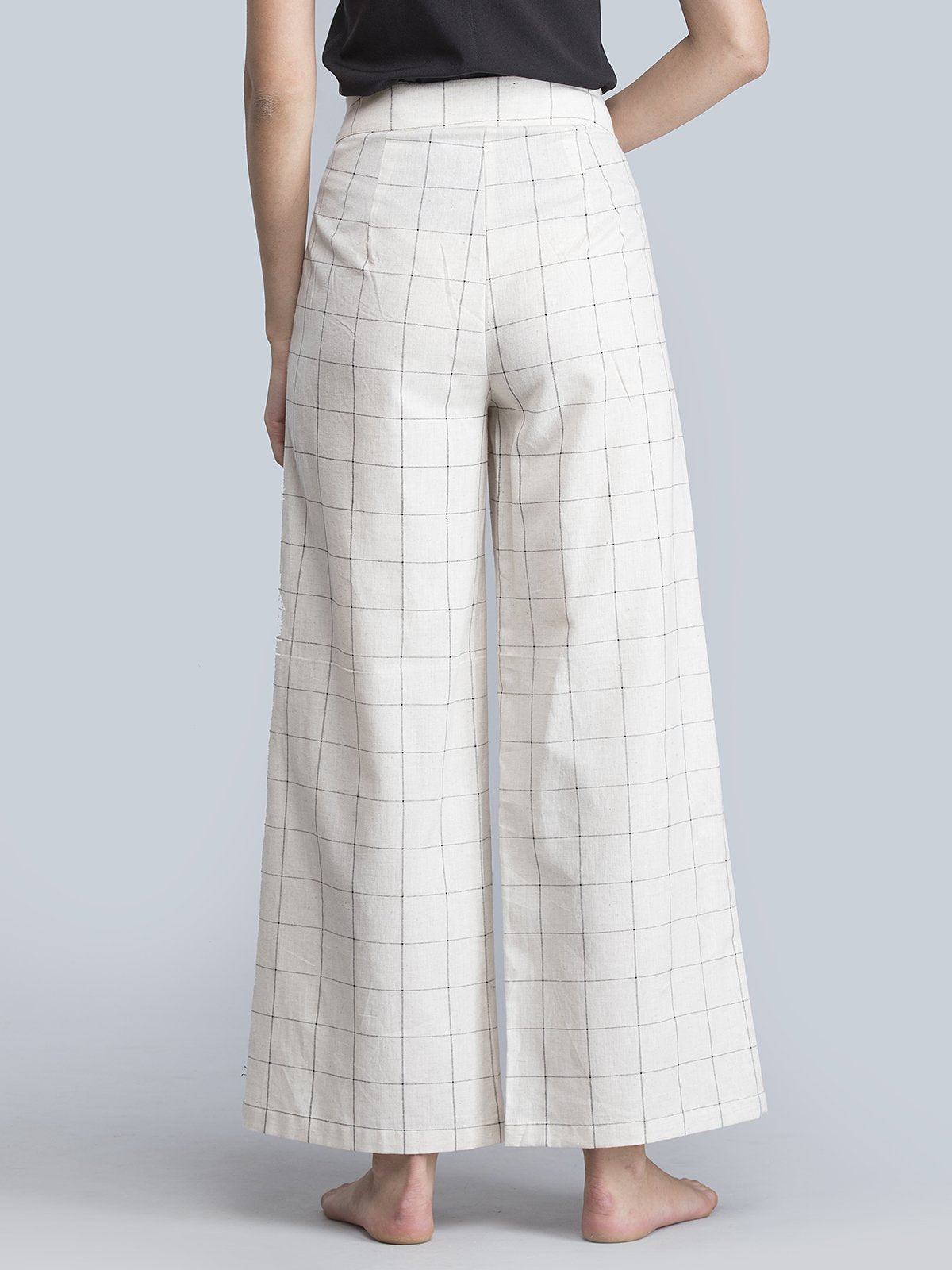 Cotton Check Pants - Off White