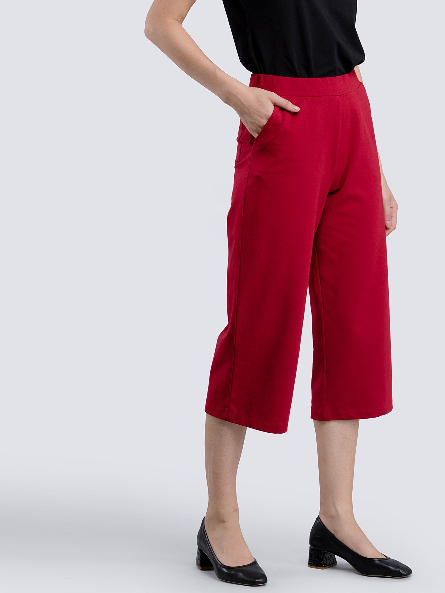 Cotton Knitted Culottes - Maroon