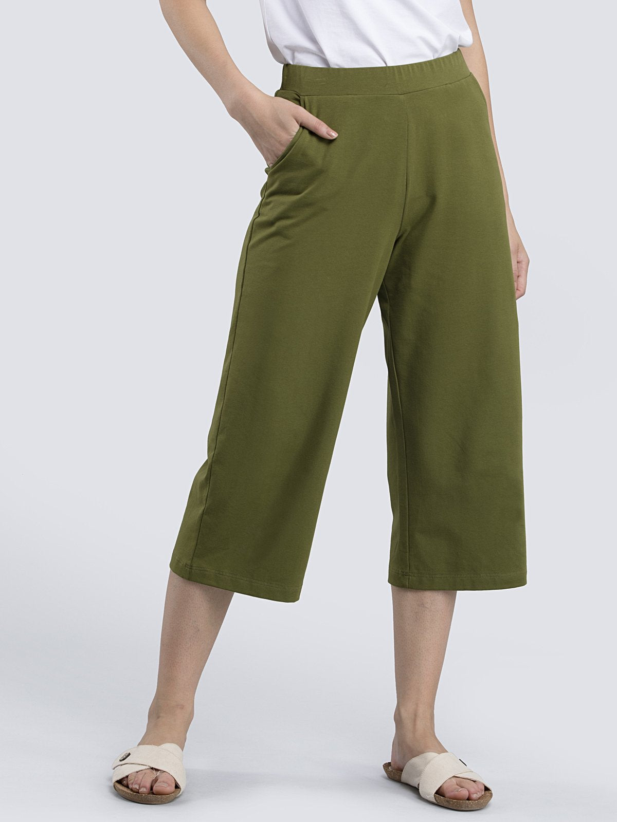 Cotton Knitted Culottes - Olive