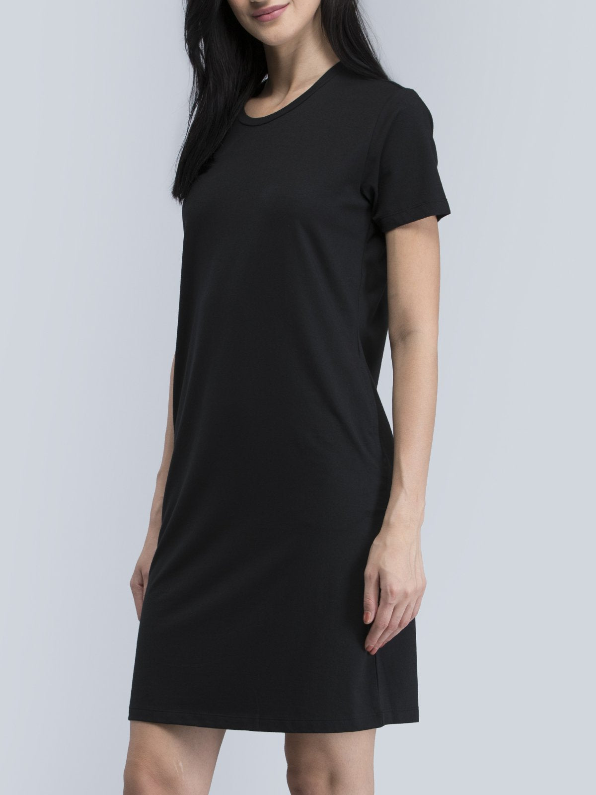 Cotton Round Neck Knitted Shift Dress - Black