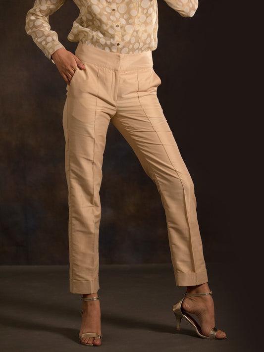 Cotton Silk Cigarette Pants - Gold