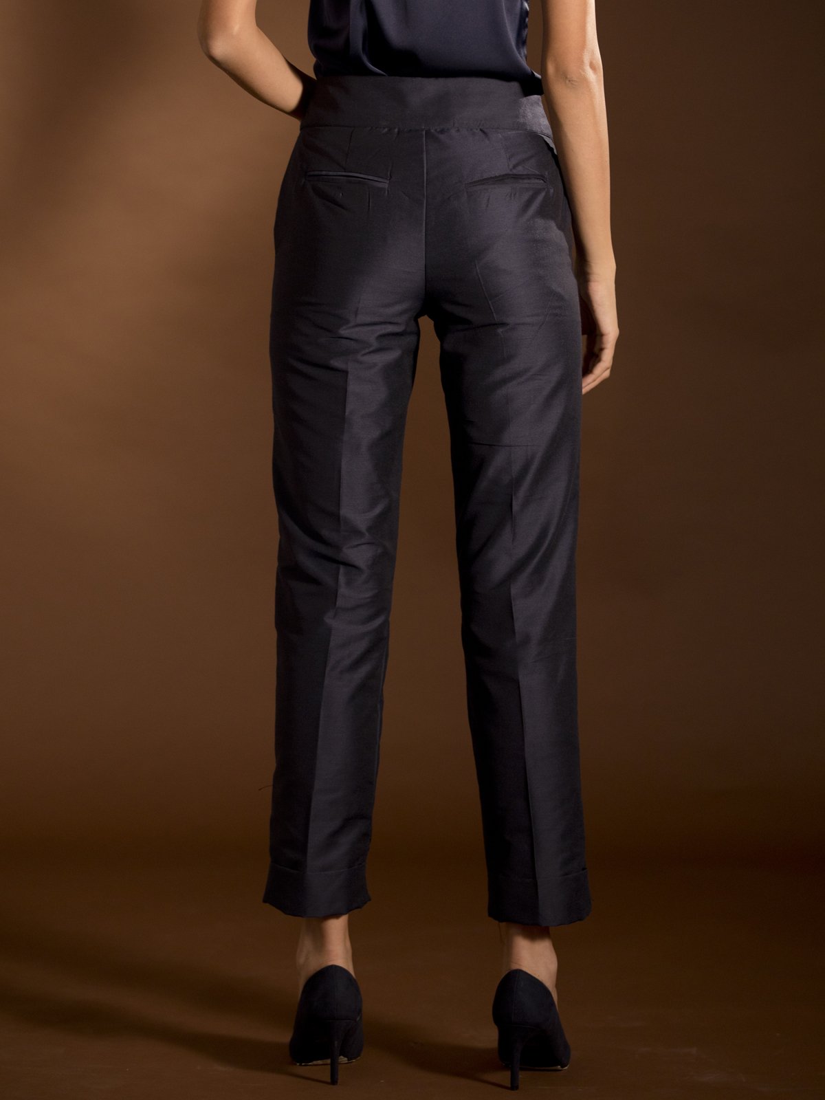 Cotton Silk Cigarette Pants - Blue