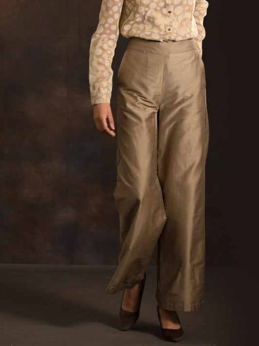 Cotton Silk Flared Pants - Gold