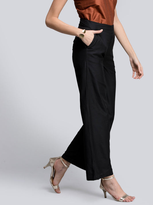 Cotton Silk Flared Pants - Black
