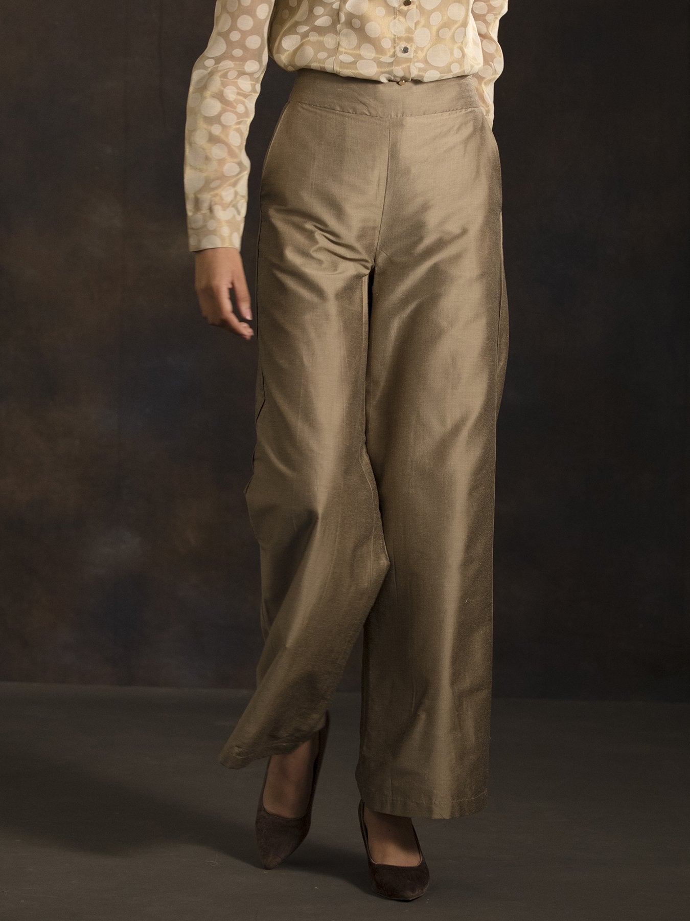 Cotton Silk Flared Pants - Gold