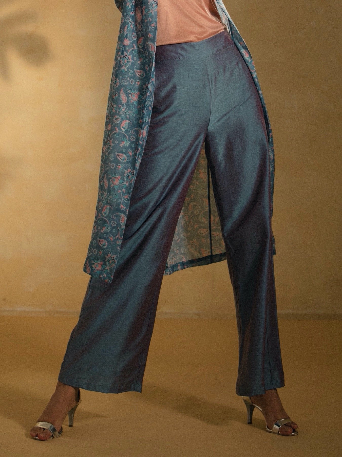Cotton Silk Flared Pants - Blue