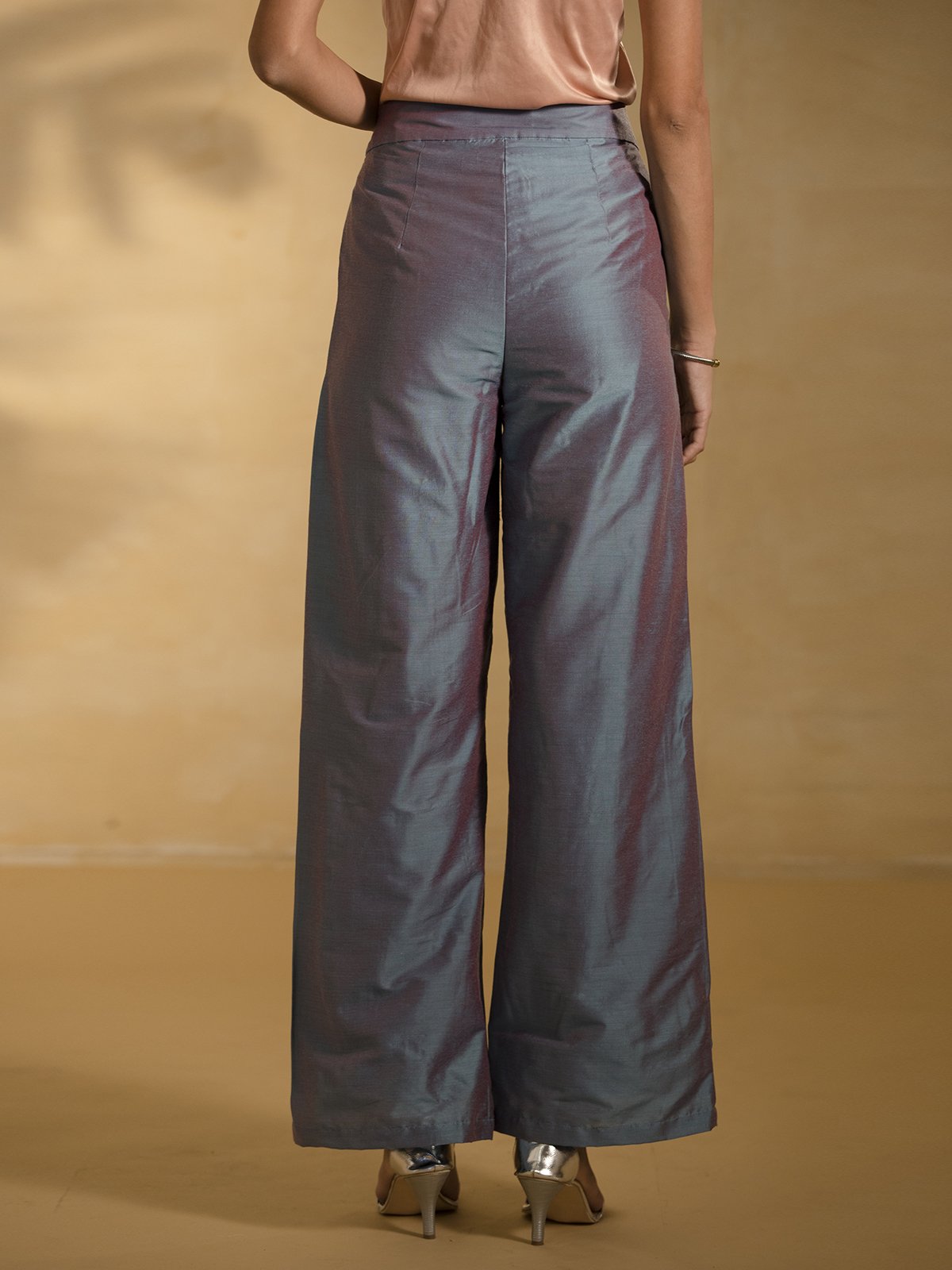 Cotton Silk Flared Pants - Blue