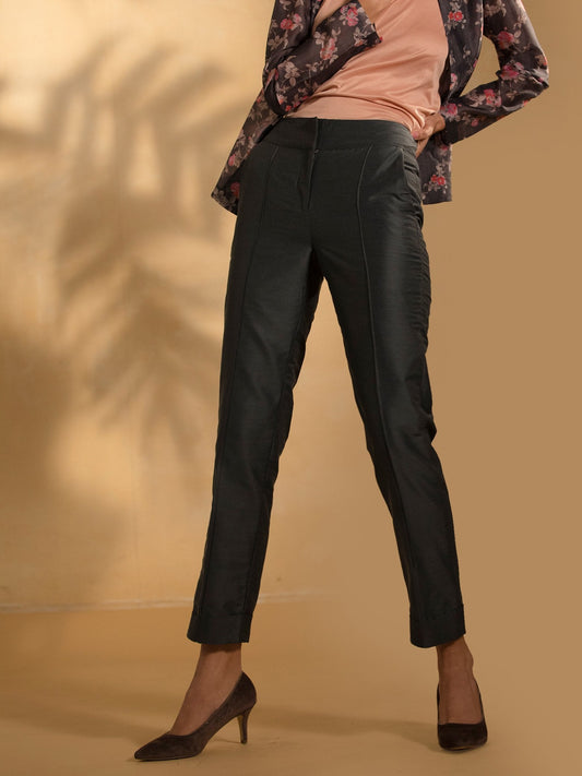 Cotton Silk Cigarette Pants - Grey