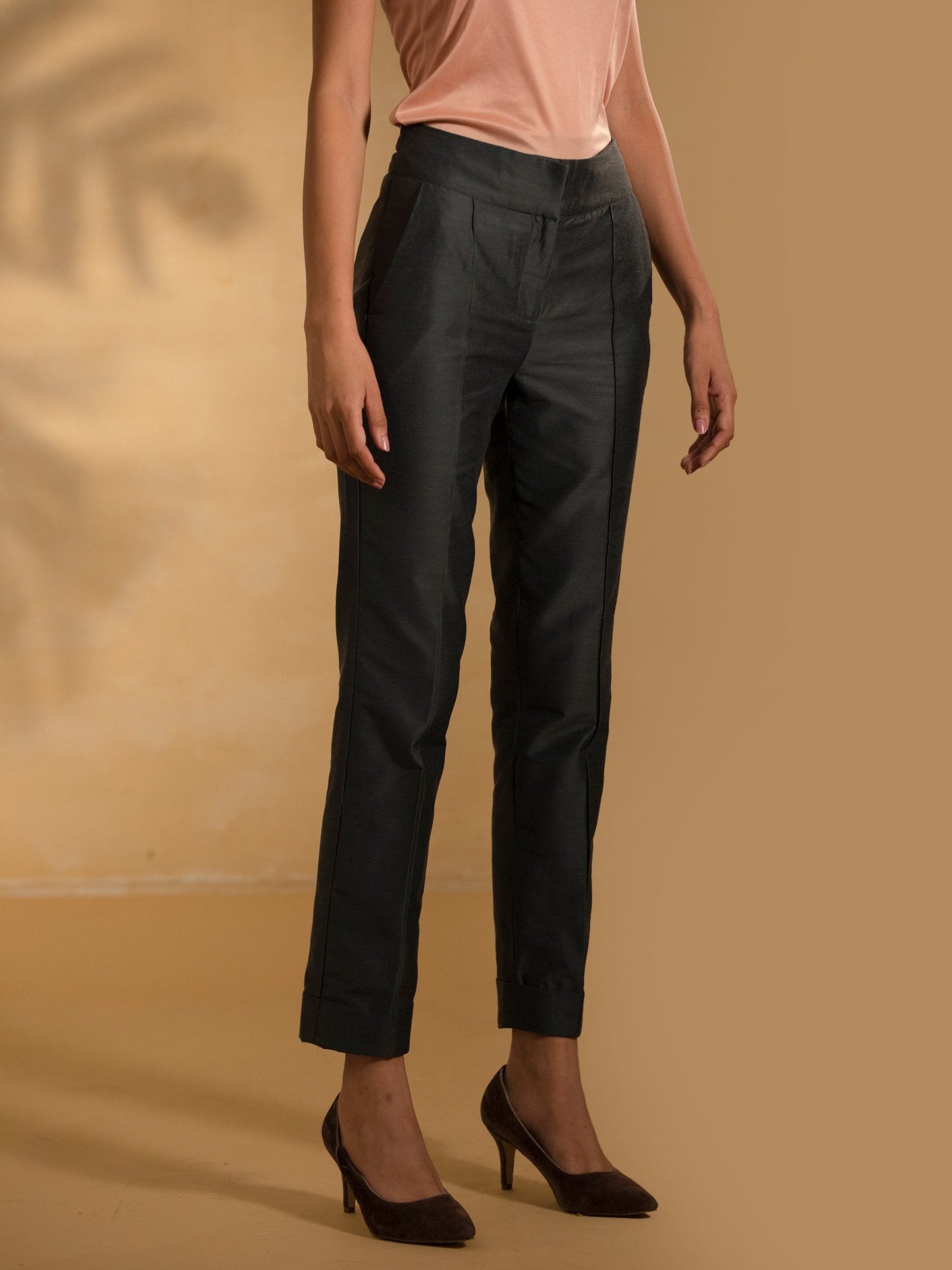 Cotton Silk Cigarette Pants - Grey