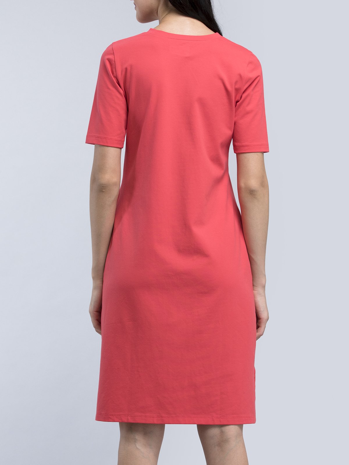 Cotton V Neck Knitted Shift Dress - Pink