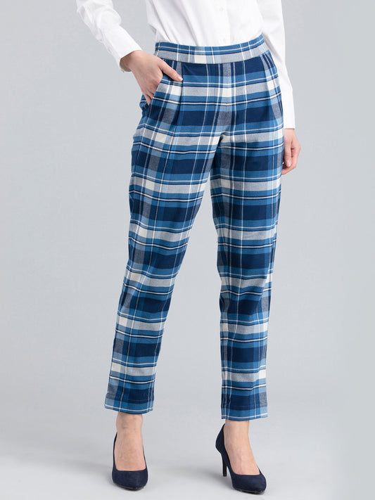 Cotton Wool Plaid Pants - Blue and White