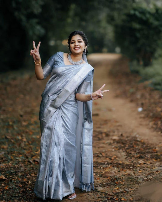 Valiba Gray Beautiful Rich Pallu And Jacquard Saree
