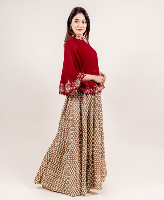 Gotta Patti Embroidered Hand Block Print Cape Style Indo Western Dress