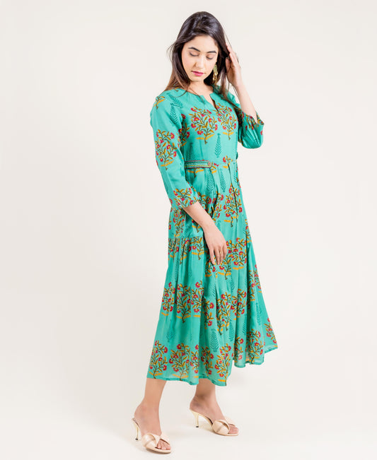 Embroidered Multi Colored Rayon Indo Western Dress