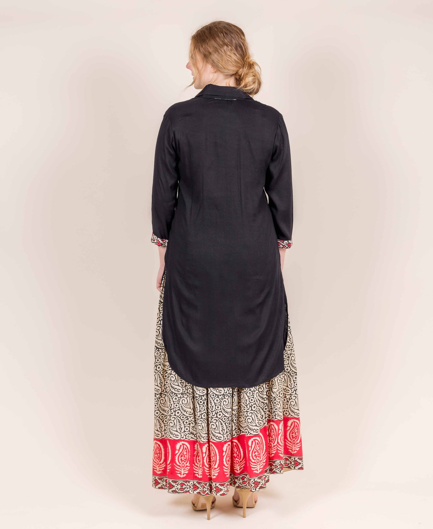 Black Full Collars Shirt Style Kurti with Skirt