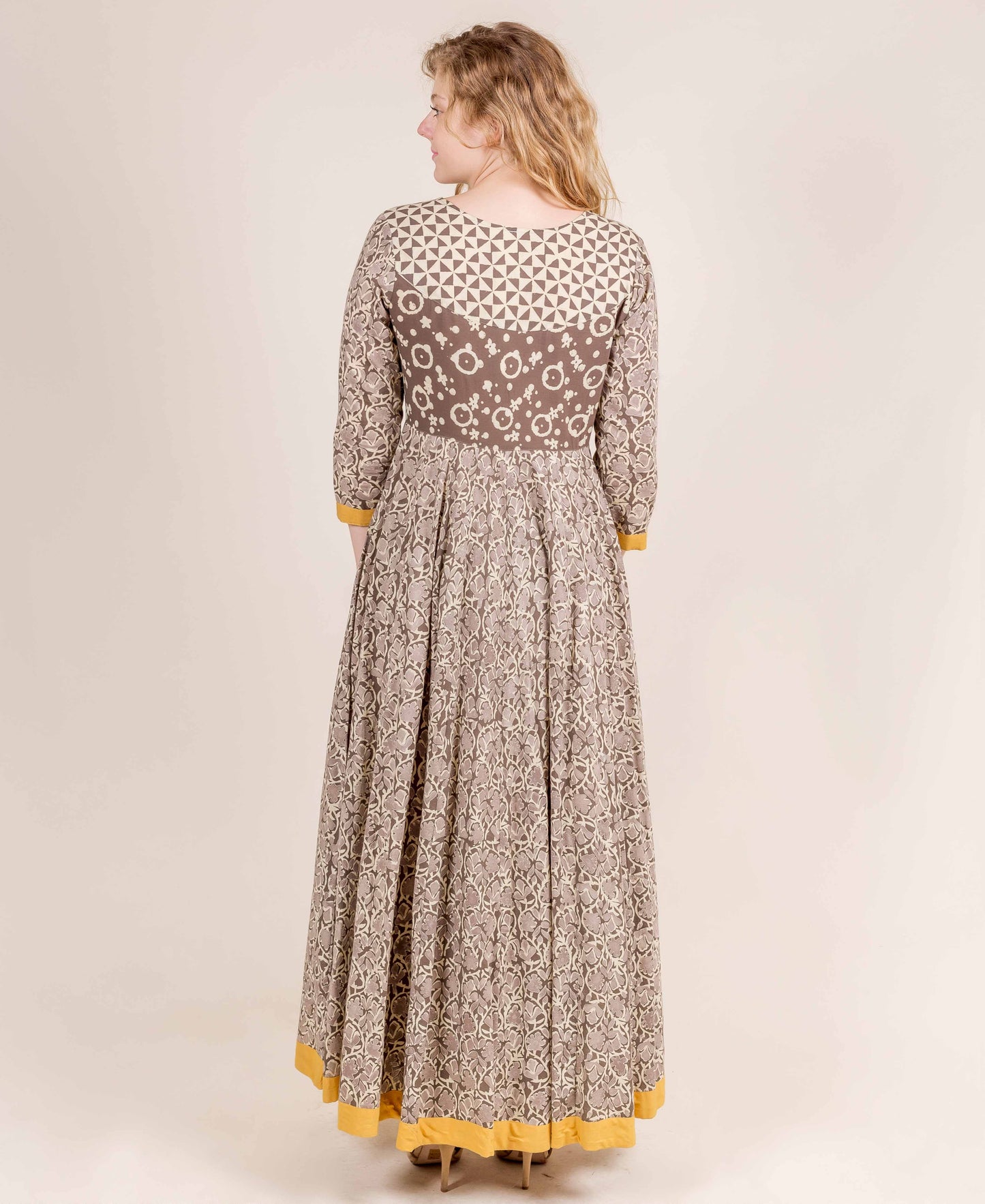 Boat Neck Princess Cut Floor Length Flare Indo Western Dress