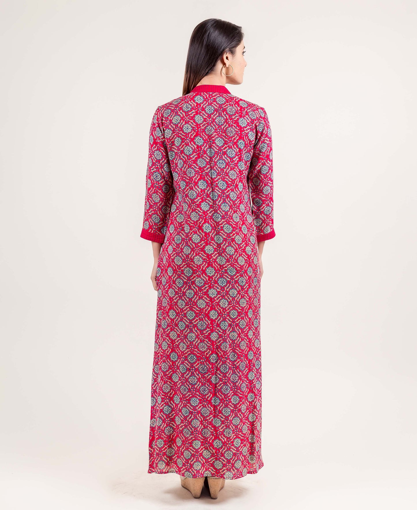 Ritzy Jacketed Tiered Long Block Printed Dress