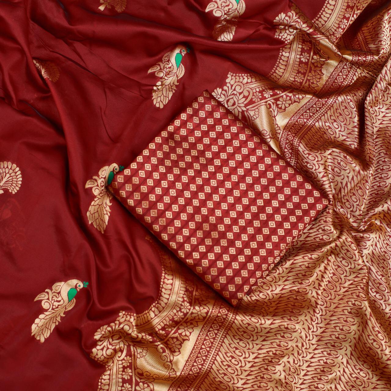 Valiba's Gallant Royal Red Rich Pallu & Jacquard Work On All Over The Saree.
