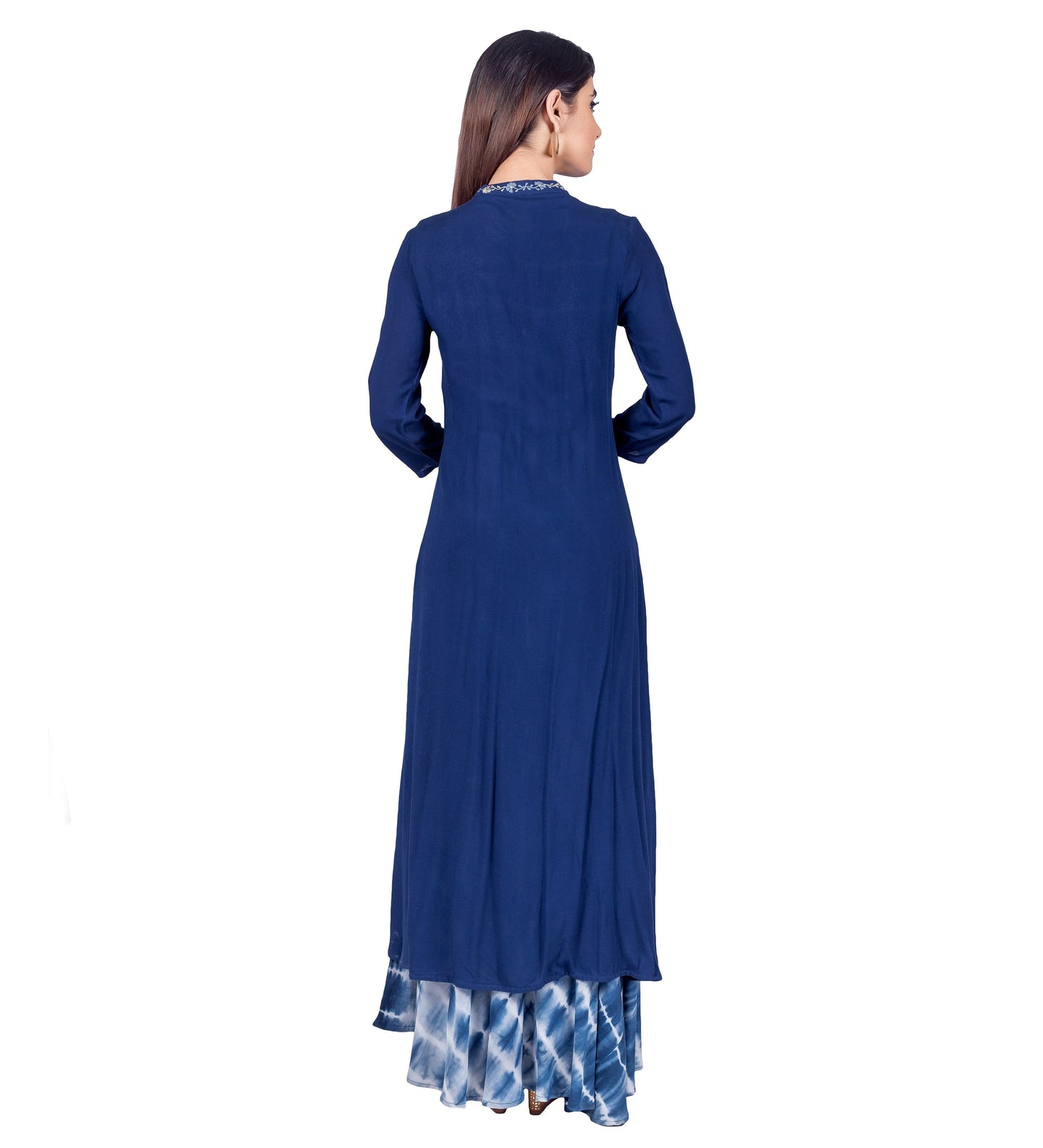 Trail Cut Mandarin Collar Embroidered Indo Western Dress
