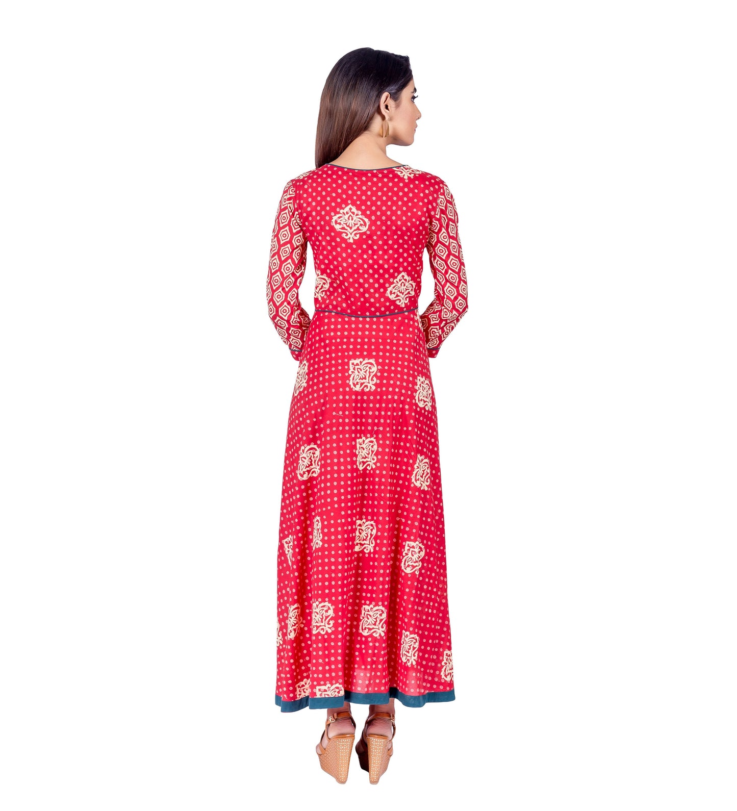 Red Flare Hand Block Print Indo Western Dress