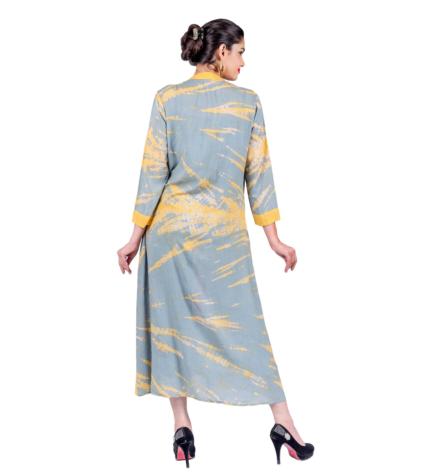 Grey / Yellow Pintuck Tie and Dye Indo Western Dress