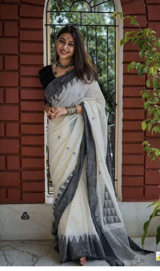 Valiba Pure Handloom Jamdani With Cotton Saree Withe Temple Border