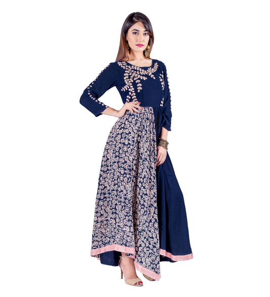 Hand Block Print Gotta Patti Asymmetrical Indo Western Dress