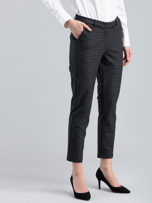 Essential Stretch Houndstooth Pants - Black and Grey