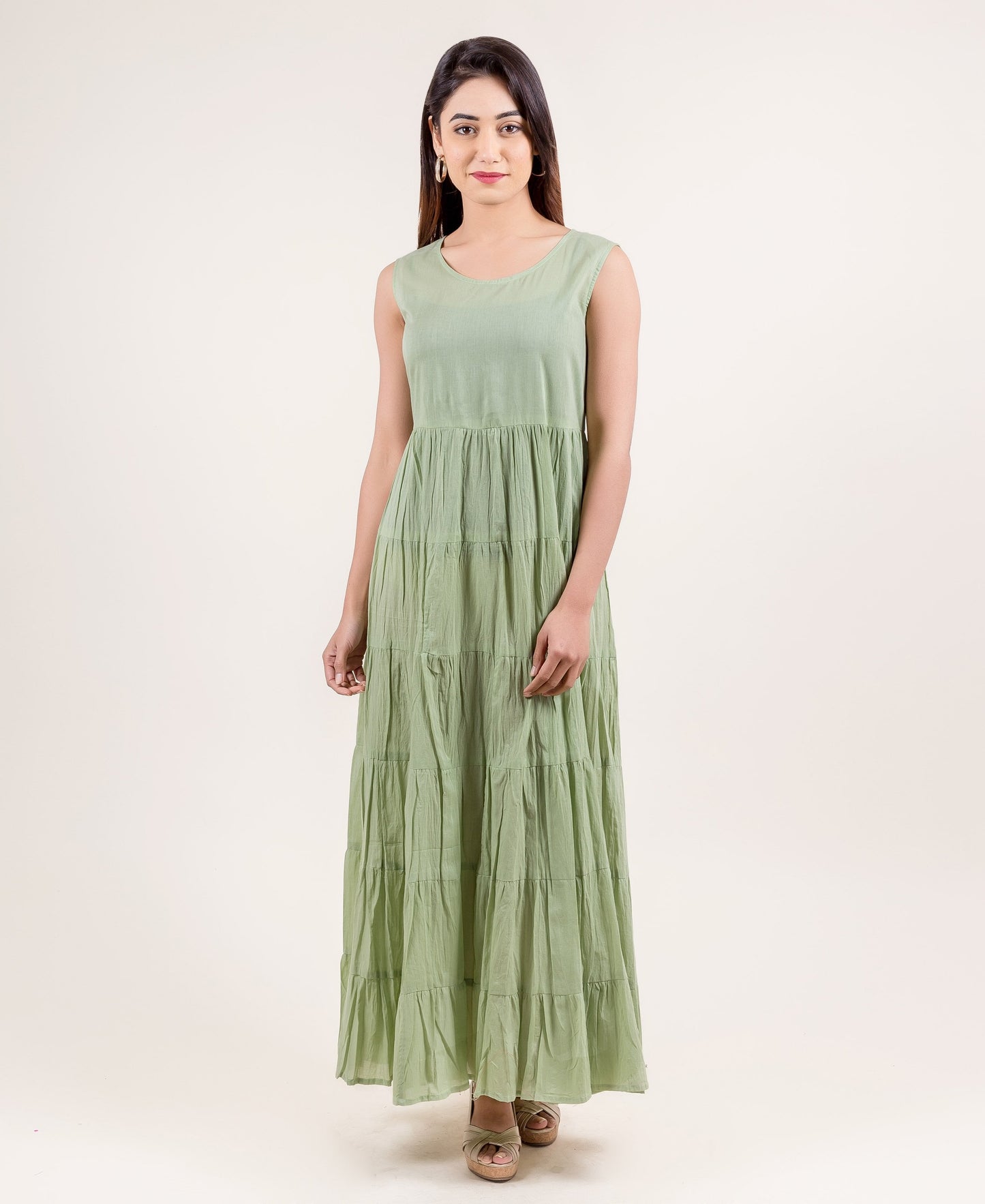 Ritzy Jacketed Tiered Long Block Printed Dress