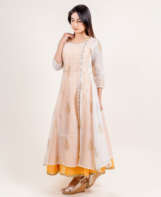 Sensationally Luxe Chanderi Skirt and Top with White Jacket