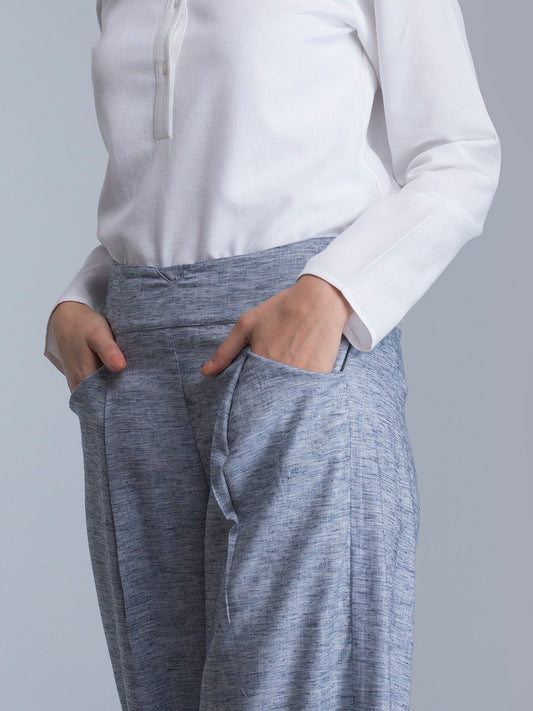 Front Crease Culottes With Elastic - Blue Melange