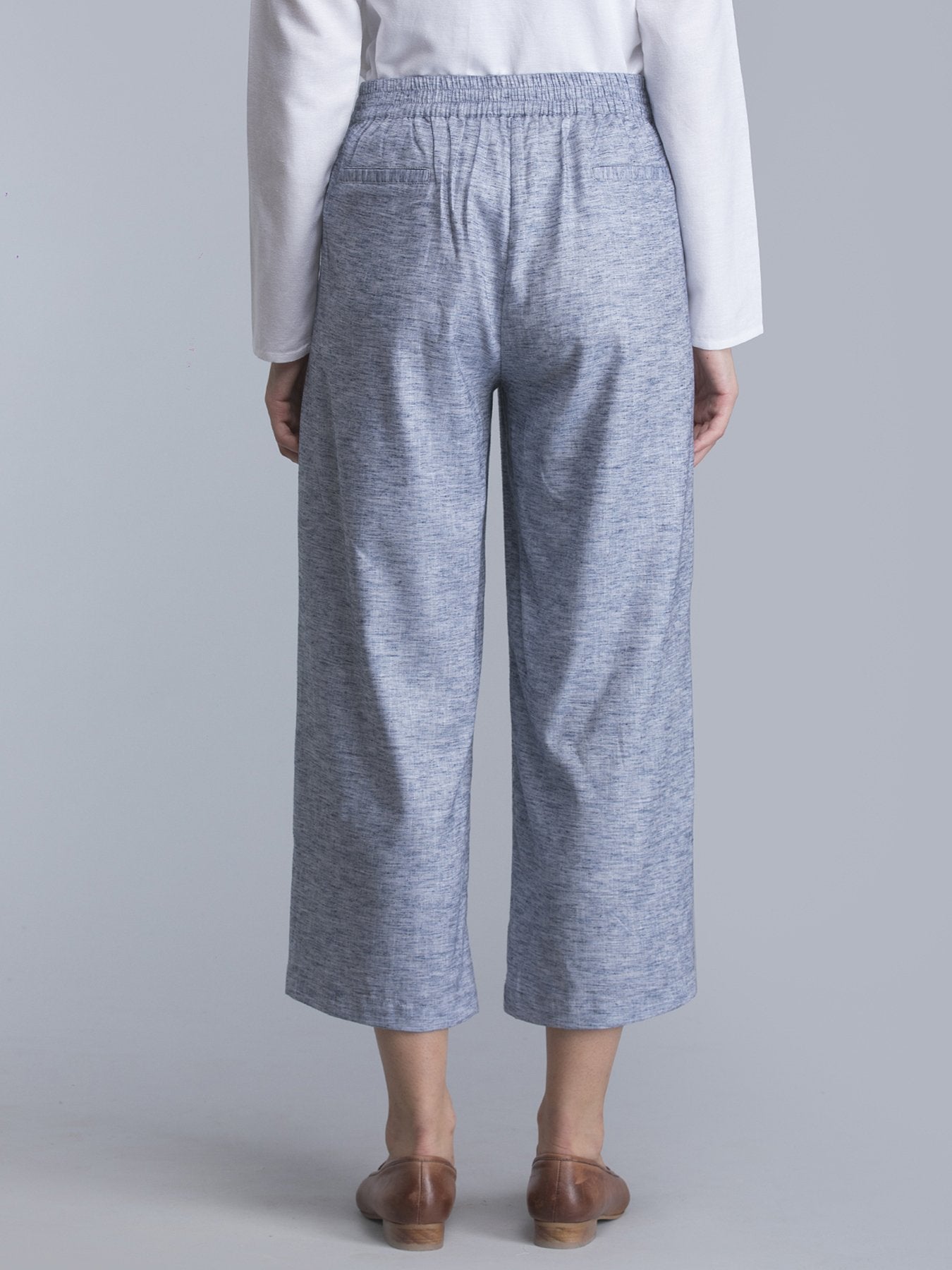 Front Crease Culottes With Elastic - Blue Melange