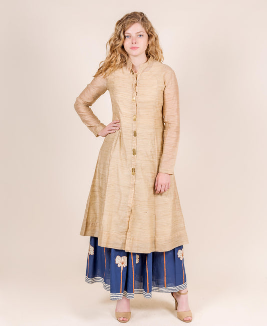 Kimono Style A- Cut Full Sleeves Kurta With Embroidered Floor Length Skirt