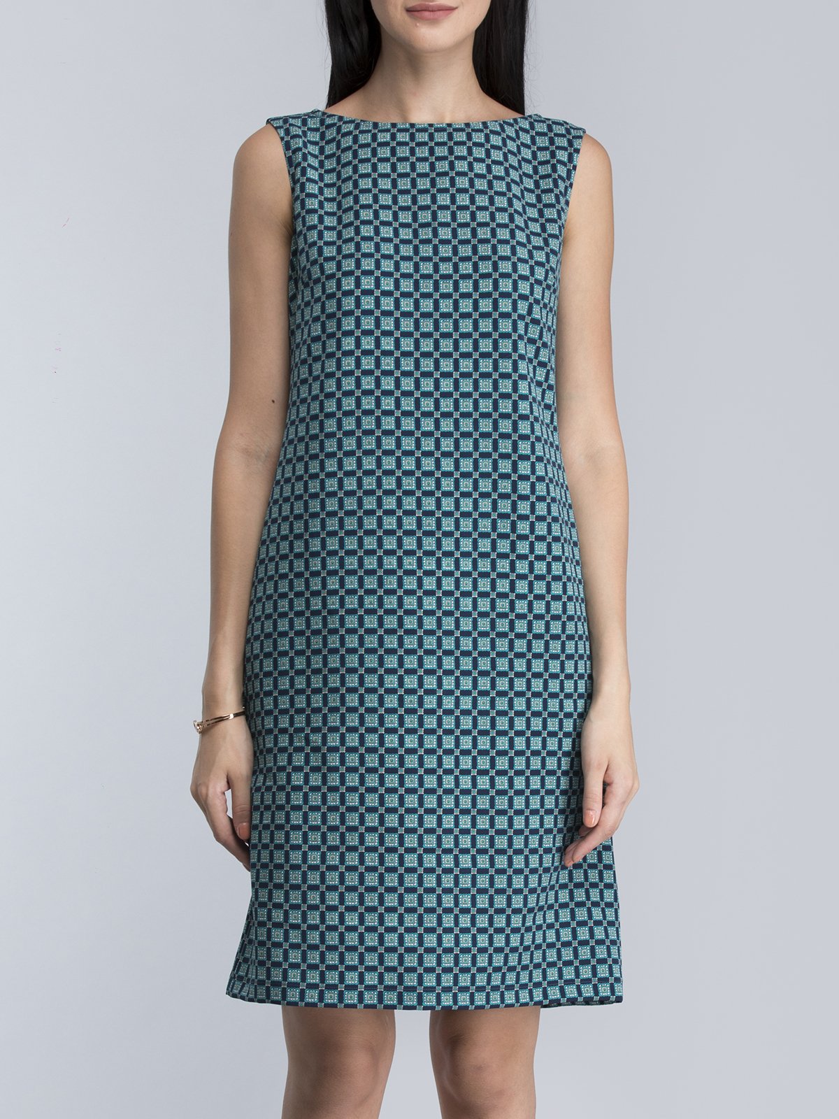 Geometric Print Shift Dress - Blue and Green