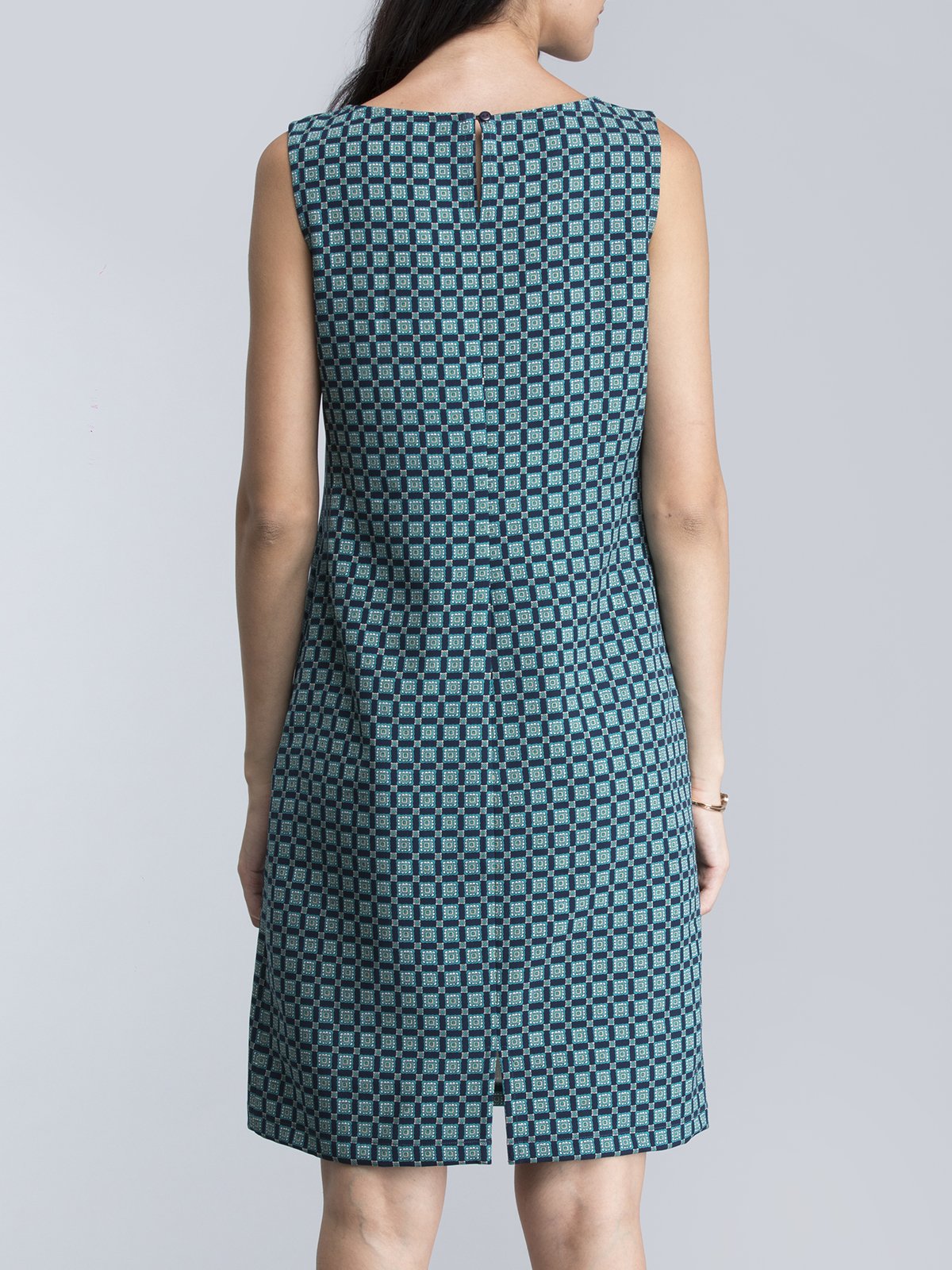 Geometric Print Shift Dress - Blue and Green