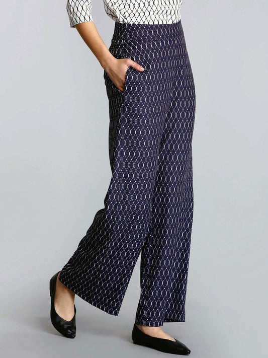 Geometric Print Wide Leg Pants - Black and White